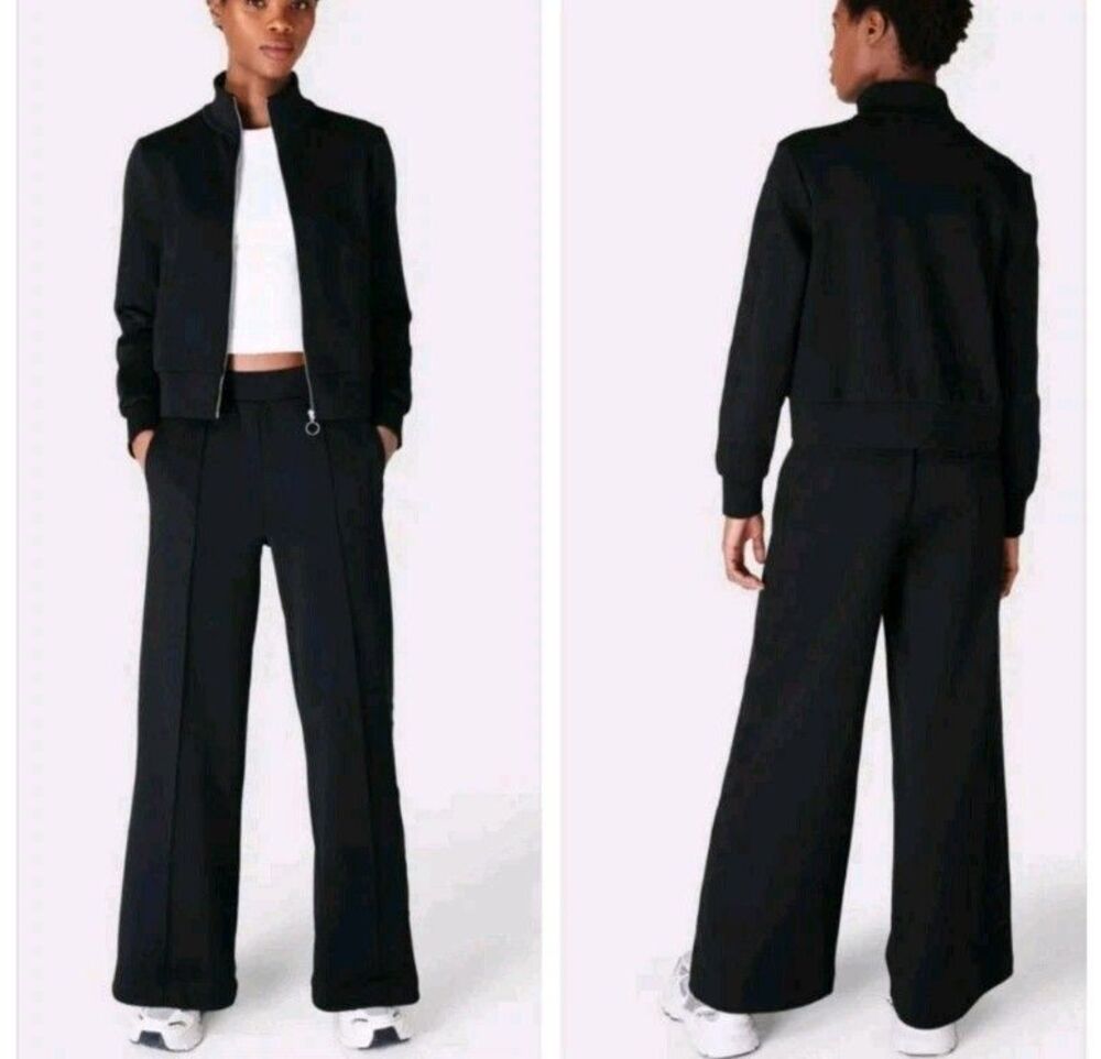 Sweaty Betty Retro Tricot Wide Leg Pants Black Women's Size 6 Streetwear Sweats - Picture 2 of 12